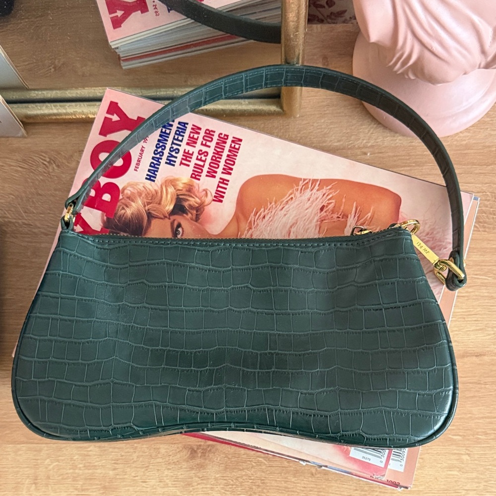 JW PEI Dark Teal Croc-Embossed Shoulder Bag
